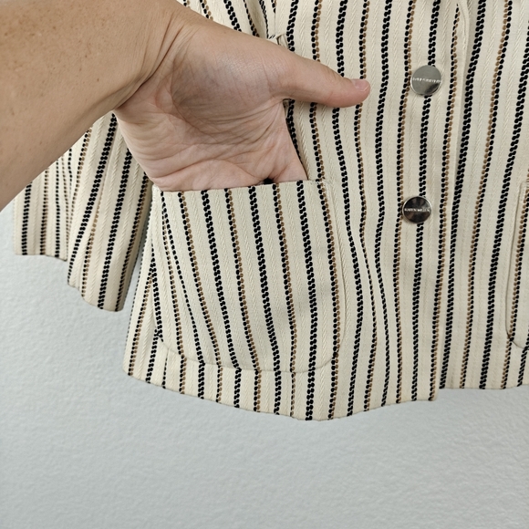 KAREN MILLEN Linen Blend Blazer Jacket Button Up Cream Striped Womens Size 8 - Picture 9 of 16